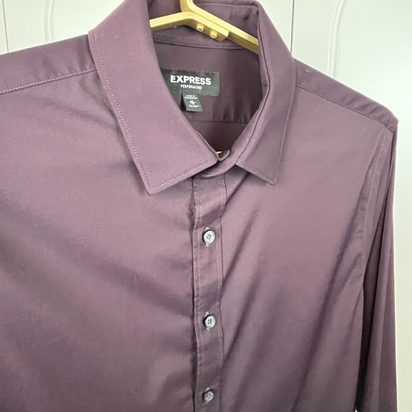 Express Men's Maroon-Plum colored Performance Slim fit Button Up - Medium - Picture 4 of 9